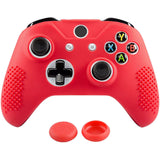 eXtremeRate PlayVital Soft Red Silicone Controller Cover Grips Caps Protective Case for Xbox One S for Xbox One X -XBOWP0039GC