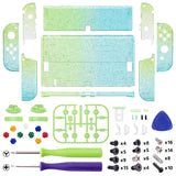 eXtremeRate Glitter Gradient Translucent Green Blue Full Set Shell for Nintendo Switch OLED, Replacement Console Back Plate & Kickstand, NS Joycon Handheld Controller Housing & Buttons for Nintendo Switch OLED - AQUSOP006