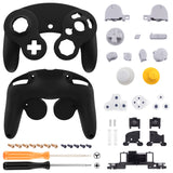 eXtremeRate Black  Replacement Faceplate Backplate with Buttons for Nintendo GameCube Controller - GCNP3005