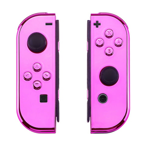 eXtremeRate Chrome Pink Glossy Joycon Handheld Controller Housing with Full Set Buttons, DIY Replacement Shell Case for NS Switch JoyCon & OLED JoyCon - Console Shell NOT Included - CD406