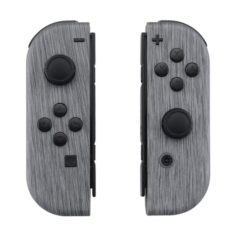 eXtremeRate Soft Touch Grip Brushed Silver Patterned Joycon Handheld Controller Housing with Full Set Buttons, DIY Replacement Shell Case for NS Switch JoyCon & OLED JoyCon - Console Shell NOT Included -CS206