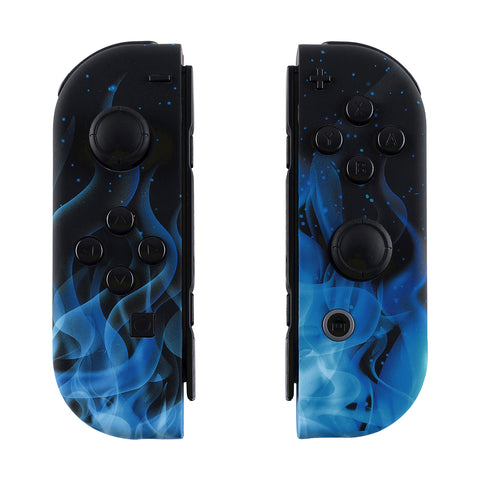 eXtremeRate Soft Touch Grip Blue Flame Handheld Controller Housing With Full Set Buttons DIY Replacement Shell Case for NS Switch JoyCon & OLED JoyCon - Console Shell NOT Included - CT101