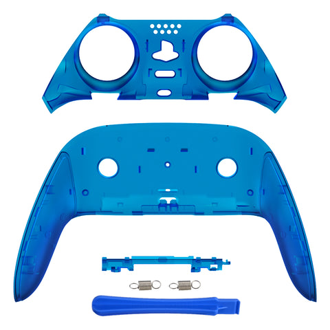 eXtremeRate Clear Blue Top Bottom Decorative Trim Shell Compatible with ps5 Edge Controller DIY Replacement Front Back Clip Shell, Custom Plates Cover Compatible with ps5 Edge Controller - CXQEGM004