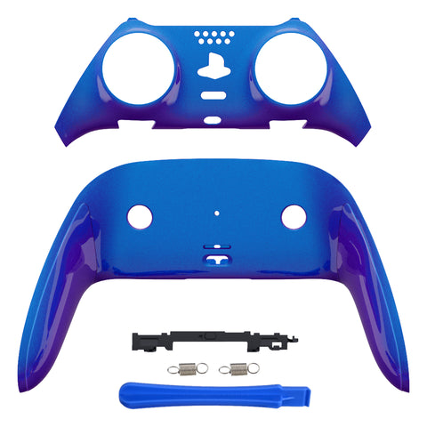 eXtremeRate Chameleon Purple Blue Top Bottom Decorative Trim Shell Compatible with ps5 Edge Controller DIY Replacement Front Back Clip Shell, Custom Plates Cover Compatible with ps5 Edge Controller - CXQEGP008