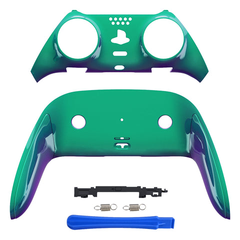 eXtremeRate Chameleon Green Purple Top Bottom Decorative Trim Shell Compatible with ps5 Edge Controller DIY Replacement Front Back Clip Shell, Custom Plates Cover Compatible with ps5 Edge Controller - CXQEGP011