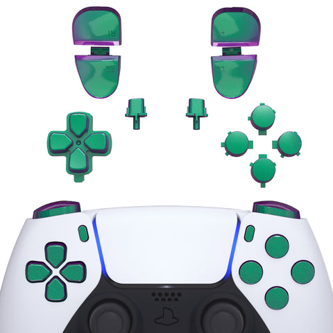 eXtremeRate Replacement D-pad R1 L1 R2 L2 Triggers Share Options Face Buttons, Chameleon Green Purple Full Set Buttons Compatible with ps5 Controller BDM-030/040/050 - Controller NOT Included - JPF1002G3