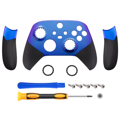 eXtremeRate Chameleon Purple Blue ASR Version Performance Rubberized Side Rails Front Shell with Accent Rings for Xbox Series X/S Controller - ZX3C3002