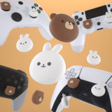 PlayVital Chubby Bear & Smiley Bunny Cute Thumb Grip Caps for PS5/4 Controller, Silicone Analog Stick Caps Cover for Xbox Series X/S, Thumbstick Caps for Switch Pro Controller - PJM3029