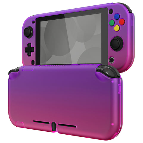 PlayVital Clear Atomic Purple Rose Red Customized Protective Grip Case for NS Switch Lite, Hard Cover Protector for NS Switch Lite - 1 x Black Border Tempered Glass Screen Protector Included - YYNLP007