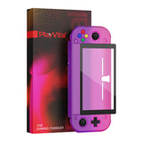 PlayVital Clear Atomic Purple Rose Red Customized Protective Grip Case for NS Switch Lite, Hard Cover Protector for NS Switch Lite - 1 x Black Border Tempered Glass Screen Protector Included - YYNLP007