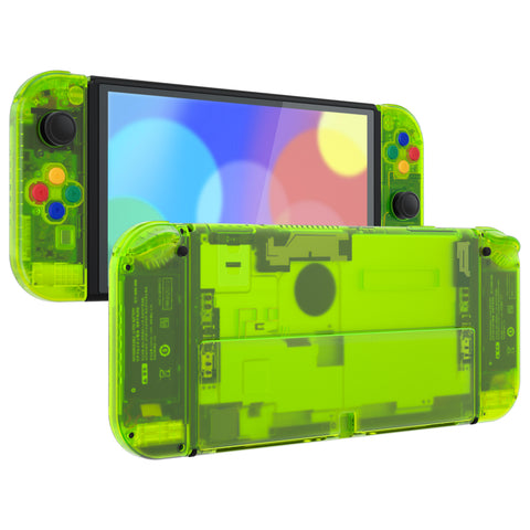 eXtremeRate Clear Lime Green Custom Full Set Shell for Nintendo Switch OLED, DIY Replacement Console Back Plate & Kickstand, NS Joycon Handheld Controller Housing with Colorful Buttons for Nintendo Switch OLED - QNSOM5008