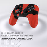 PlayVital Samurai Edition Ergonomic Silicone Skin Protective Case for Nintendo Switch Pro Controller, Soft Anti-slip Controller Grip Protector for Nintendo Switch Pro with Thumb Grip Caps - Red & Black - EBNPP006