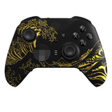 eXtremeRate The Great GOLDEN Wave Off Kanagawa - Black Replacement Front Housing Shell Case with Thumbstick Accent Rings for Xbox One Elite Series 2 Controller Model 1797 - ELT154