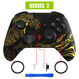 eXtremeRate The Great GOLDEN Wave Off Kanagawa - Black Replacement Front Housing Shell Case with Thumbstick Accent Rings for Xbox One Elite Series 2 Controller Model 1797 - ELT154