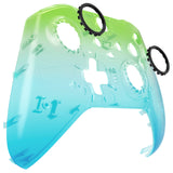 eXtremeRate Gradient Translucent Green Blue Faceplate Cover, Glossy Front Housing Shell Case Replacement Kit for Xbox One Elite Series 2 Controller Model 1797 and Core Model 1797 - Thumbstick Accent Rings Included - ELP336