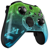 eXtremeRate Gradient Translucent Green Blue Faceplate Cover, Glossy Front Housing Shell Case Replacement Kit for Xbox One Elite Series 2 Controller Model 1797 and Core Model 1797 - Thumbstick Accent Rings Included - ELP336