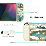 PlayVital ZealProtect Soft Protective Case for Switch OLED, Flexible Protector Joycon Grip Cover for Switch OLED with Thumb Grip Caps & ABXY Direction Button Caps - Hot Spring Kitties - XSOYV6038