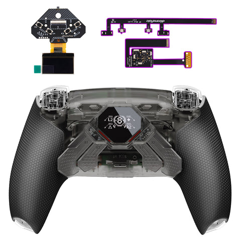eXtremeRate SPARK Back Paddles Kit with OLED Display & Clicky Trigger Stops & Ergonomic Grips for PS5 Controller BDM-010/020 - Rubberized Clear & Black - MZNPFU006
