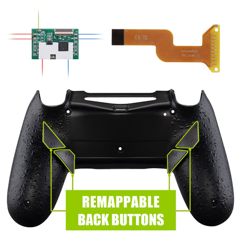 eXtremeRate Textured Black Dawn Remappable Remap Kit with Redesigned Back Shell & 4 Back Buttons for PS4 Controller JDM 040/050/055 - P4RM006