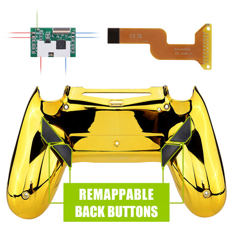 eXtremeRate Chrome Gold Dawn Remappable Remap Kit for PS4 Controller with Upgrade Board & Redesigned Back Shell & 4 Back Buttons - Compatible with JDM-040/050/055 - P4RM016