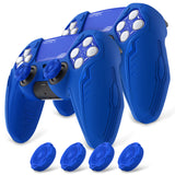 PlayVital 2 Set Futuristic CyberMech Design Silicone Case with Thumb Grips for PS5 Wireless Controller, Compatible with PS5 Official Charging Dock - Blue - CHXPFP008