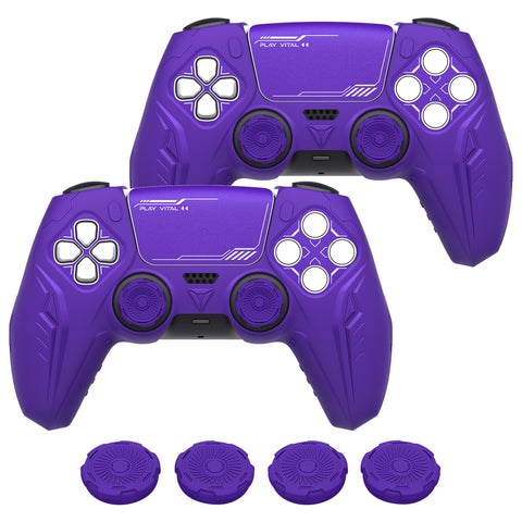 PlayVital 2 Set Futuristic CyberMech Design Silicone Case with Thumb Grips for PS5 Wireless Controller, Compatible with PS5 Official Charging Dock - Purple - CHXPFP010