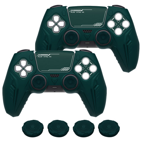 PlayVital 2 Set Futuristic CyberMech Design Silicone Case with Thumb Grips for PS5 Wireless Controller, Compatible with PS5 Official Charging Dock - Racing Green - CHXPFP009