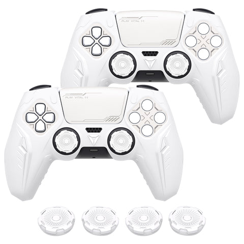 PlayVital 2 Set Futuristic CyberMech Design Silicone Case with Thumb Grips for PS5 Wireless Controller, Compatible with PS5 Official Charging Dock - White - CHXPFP007