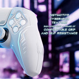 PlayVital 2 Set Futuristic CyberMech Design Silicone Case with Thumb Grips for PS5 Wireless Controller, Compatible with PS5 Official Charging Dock - White - CHXPFP007