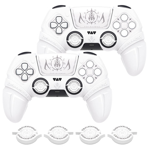 PlayVital 2 Set Runes Edition Silicone Cover Skin for PS5 Controller with Thumb Grips & Touchpad Skin & D-pad Area Sticker, Compatible with PS5 Charging Dock - White - FVEPFP006