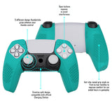 PlayVital 3D Studded Edition Aqua Green Ergonomic Soft Controller Silicone Case Grips for PS5, Rubber Protector Skins with 6 White Thumbstick Caps for PS5 Controller – Compatible with Charging Station - TDPF020