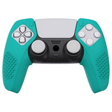 PlayVital 3D Studded Edition Aqua Green Ergonomic Soft Controller Silicone Case Grips for PS5, Rubber Protector Skins with 6 White Thumbstick Caps for PS5 Controller – Compatible with Charging Station - TDPF020