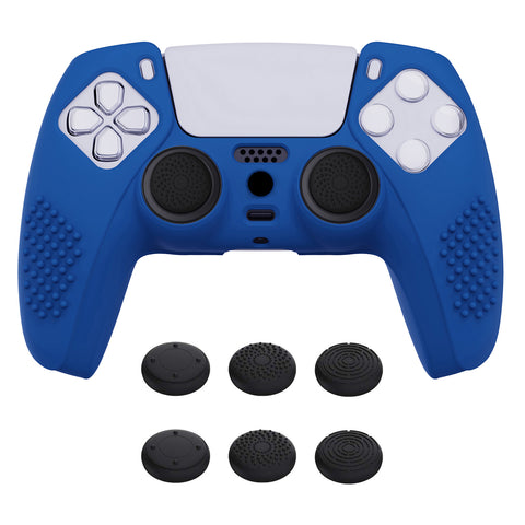PlayVital Blue 3D Studded Edition Anti-slip Silicone Cover Skin for 5 Controller, Soft Rubber Case Protector for PS5 Wireless Controller with 6 Black Thumb Grip Caps - TDPF008