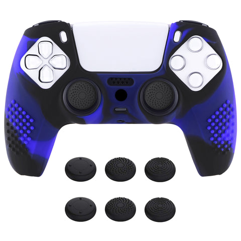 PlayVital 3D Studded Edition Anti-Slip Silicone Cover Skin for ps5 Controller, Soft Rubber Case Protector for ps5 Wireless Controller with Thumb Grip Caps - Blue & Black - TDPF023