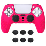 PlayVital 3D Studded Bright Pink Ergonomic Soft Controller Silicone Case Grips for PS5, Rubber Protector Skins with 6 Black Thumbstick Caps for PS5 Controller - TDPF025