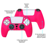 PlayVital 3D Studded Bright Pink Ergonomic Soft Controller Silicone Case Grips for PS5, Rubber Protector Skins with 6 Black Thumbstick Caps for PS5 Controller - TDPF025