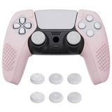 PlayVital 3D Studded Edition Cherry Blossoms Pink Ergonomic Soft Controller Silicone Case Grips for PS5, Rubber Protector Skins with 6 White Thumbstick Caps for PS5 Controller – Compatible with Charging Station - TDPF017