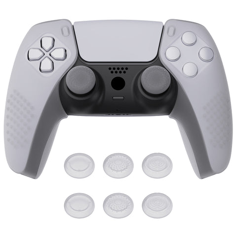 PlayVital 3D Studded Clear White Ergonomic Soft Controller Silicone Case Grips for PS5, Rubber Protector Skins with 6 Clear White Thumbstick Caps for PS5 Controller - Compatible with Charging Station - TDPF026