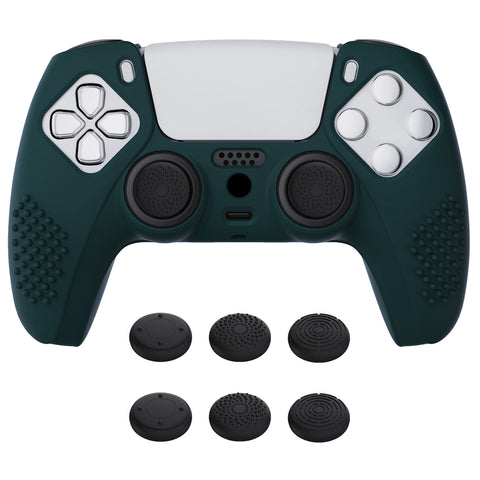 PlayVital Racing Green 3D Studded Edition Anti-slip Silicone Cover Skin for 5 Controller, Soft Rubber Case Protector for PS5 Wireless Controller with 6 Black Thumb Grip Caps - TDPF004