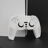 PlayVital White 3D Studded Edition Anti-slip Silicone Cover Skin for 5 Controller, Soft Rubber Case Protector for PS5 Wireless Controller with 6 White Thumb Grip Caps - TDPF002