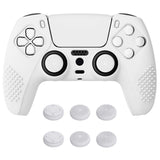 PlayVital White 3D Studded Edition Anti-slip Silicone Cover Skin for 5 Controller, Soft Rubber Case Protector for PS5 Wireless Controller with 6 White Thumb Grip Caps - TDPF002