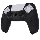 PlayVital 3D Studded Edition Black Ergonomic Soft Controller Silicone Case Grips for PS5, Rubber Protector Skins with 6 Black Thumbstick Caps for PS5 Controller – Compatible with Charging Station - TDPF015