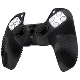 PlayVital 3D Studded Dark Gray & Black Ergonomic Soft Controller Silicone Case Grips for PS5, Rubber Protector Skins with 6 Black Thumbstick Caps for PS5 Controller - TDPF037