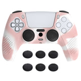 PlayVital 3D Studded Pink & White Ergonomic Soft Controller Silicone Case Grips for PS5, Rubber Protector Skins with 6 Black Thumbstick Caps for PS5 Controller - TDPF038