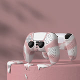 PlayVital 3D Studded Pink & White Ergonomic Soft Controller Silicone Case Grips for PS5, Rubber Protector Skins with 6 Black Thumbstick Caps for PS5 Controller - TDPF038