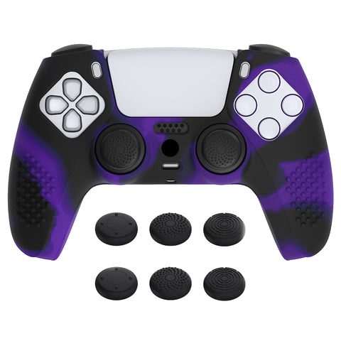 PlayVital 3D Studded Purple & Black Ergonomic Soft Controller Silicone Case Grips for PS5, Rubber Protector Skins with 6 Black Thumbstick Caps for PS5 Controller - TDPF035