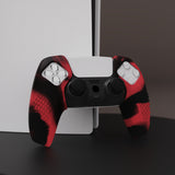 PlayVital 3D Studded Red & Black Ergonomic Soft Controller Silicone Case Grips for PS5, Rubber Protector Skins with 6 Black Thumbstick Caps for PS5 Controller - Compatible with Charging Station - TDPF039