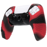 PlayVital 3D Studded Red & Black Ergonomic Soft Controller Silicone Case Grips for PS5, Rubber Protector Skins with 6 Black Thumbstick Caps for PS5 Controller - Compatible with Charging Station - TDPF039