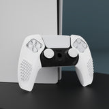 PlayVital 3D Studded White Ergonomic Soft Controller Silicone Case Grips for PS5, Rubber Protector Skins with 6 White Thumbstick Caps for PS5 Controller - Compatible with Charging Station - TDPF034