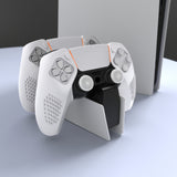 PlayVital 3D Studded White Ergonomic Soft Controller Silicone Case Grips for PS5, Rubber Protector Skins with 6 White Thumbstick Caps for PS5 Controller - Compatible with Charging Station - TDPF034